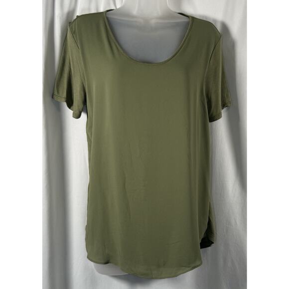 Loft Short Sleeve Mixed Media T-Shirt M Olive Green Casual Minimalists 88-32 - Picture 4 of 12